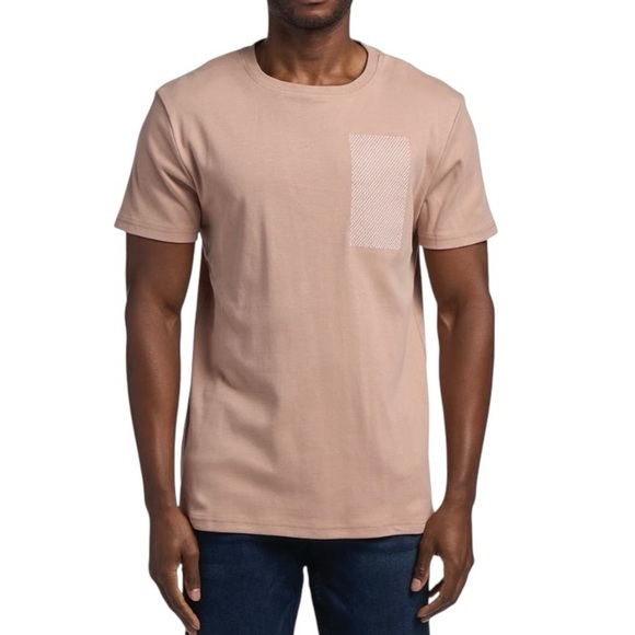 PX Tan Embroidered Pocket T-Shirt Size Medium NWT Diagonal Stripe Detail - Picture 1 of 10
